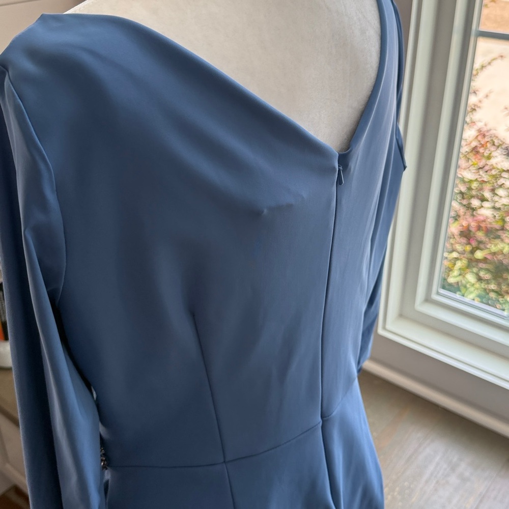 Elegant Alex Evenings Sheath Slimming Dress with Brooch. Sz 14 Sky Blue - Picture 8 of 8